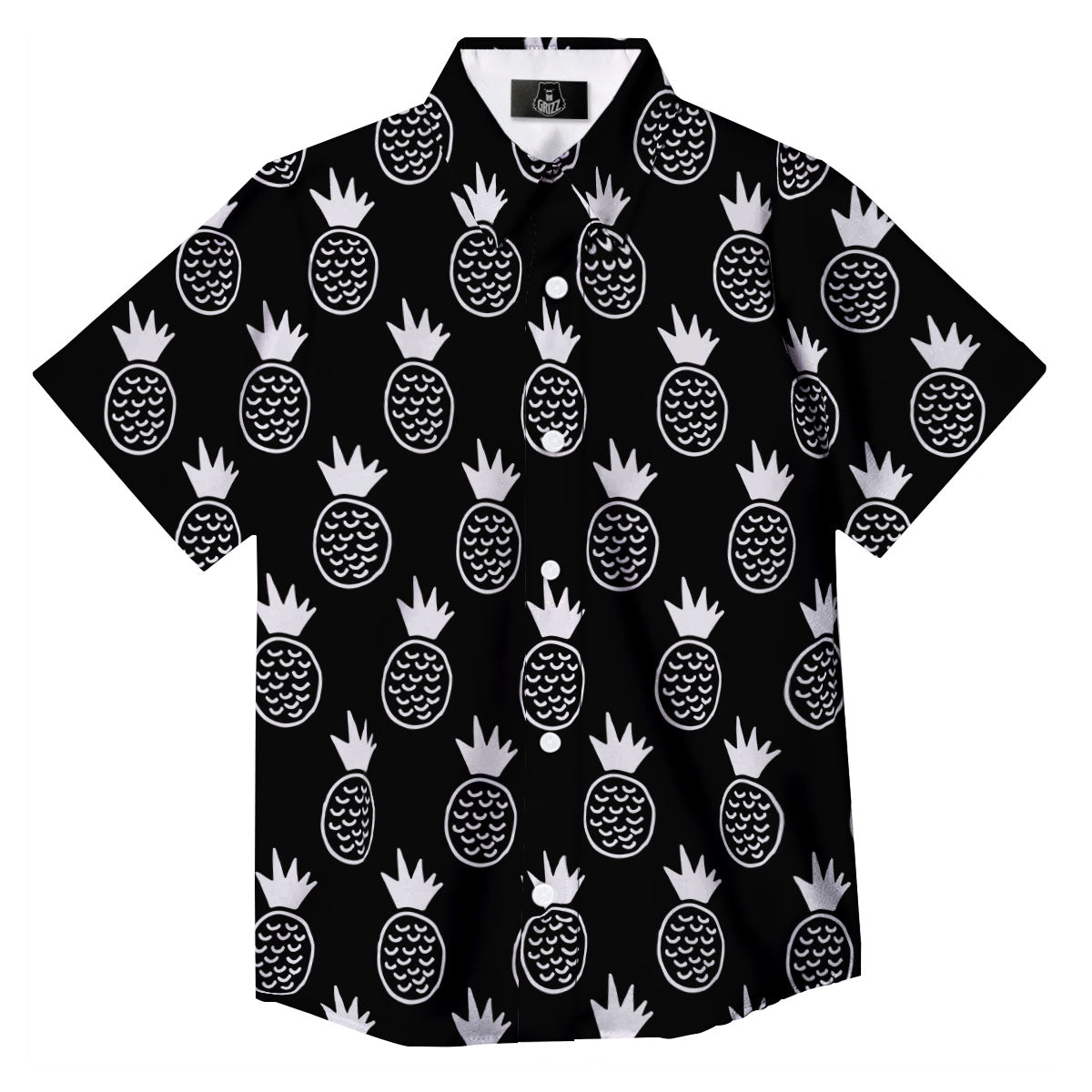 Cute Pineapple Black Print Pattern Button Up Shirt-grizzshop