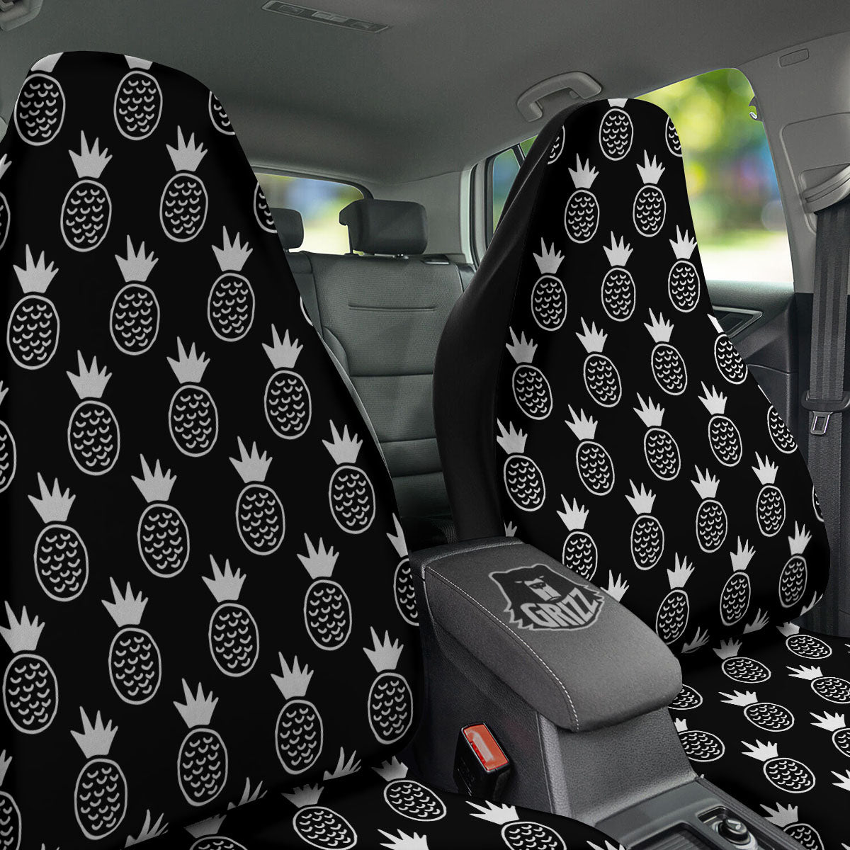 Cute Pineapple Black Print Pattern Car Seat Covers-grizzshop