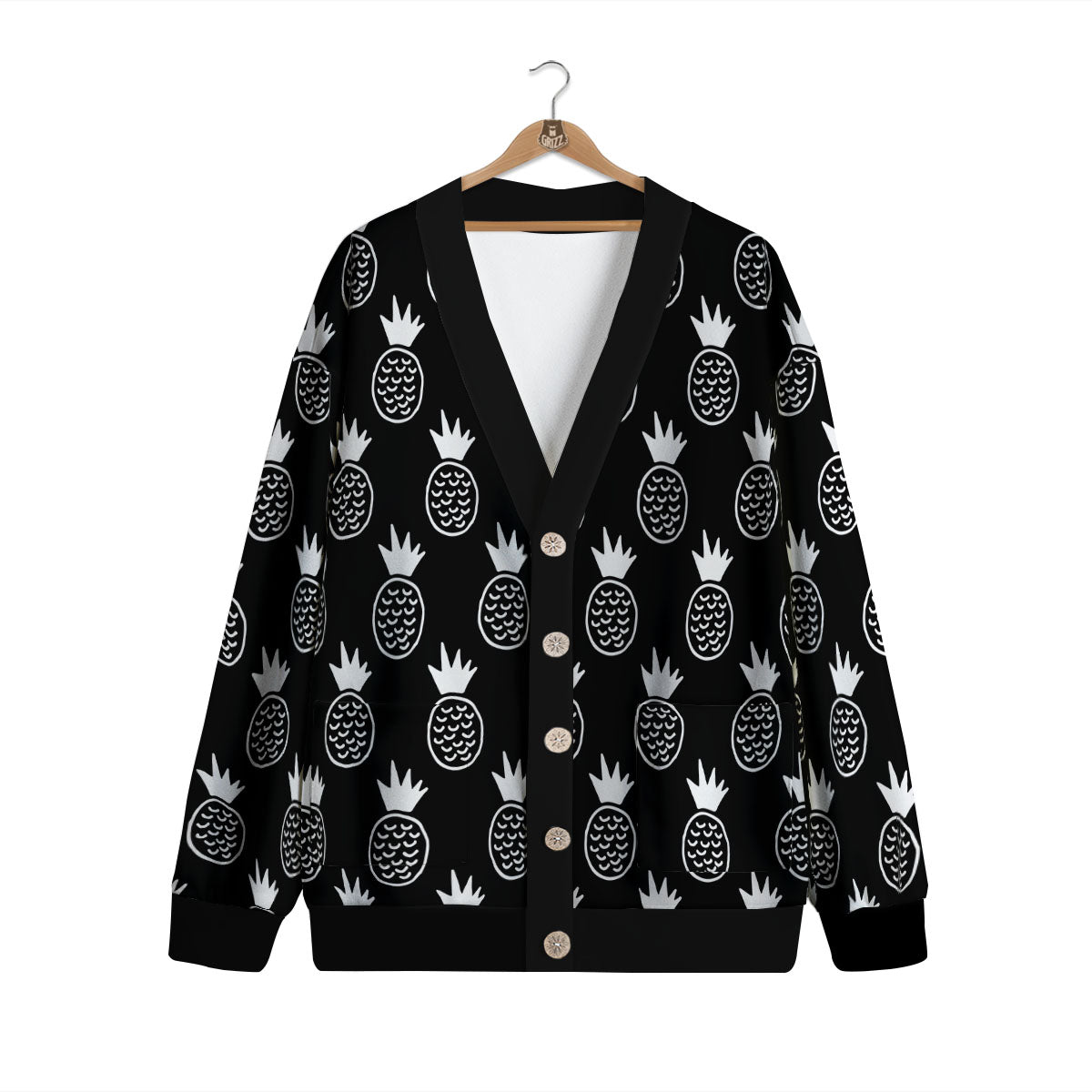 Cute Pineapple Black Print Pattern Cardigan-grizzshop