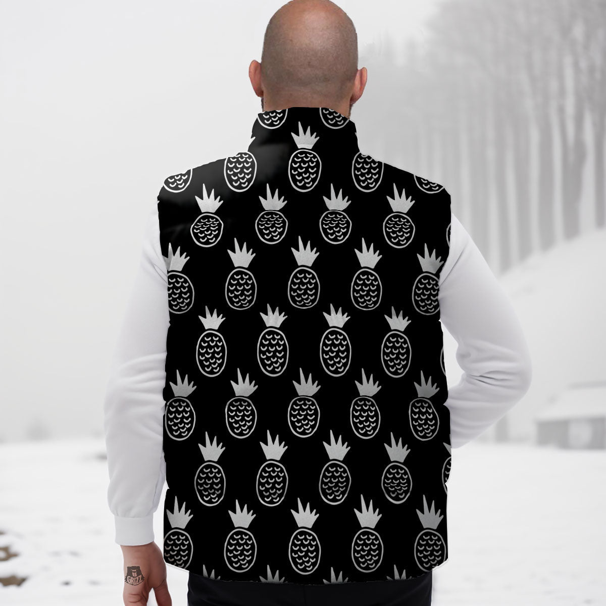 Cute Pineapple Black Print Pattern Down Vest-grizzshop