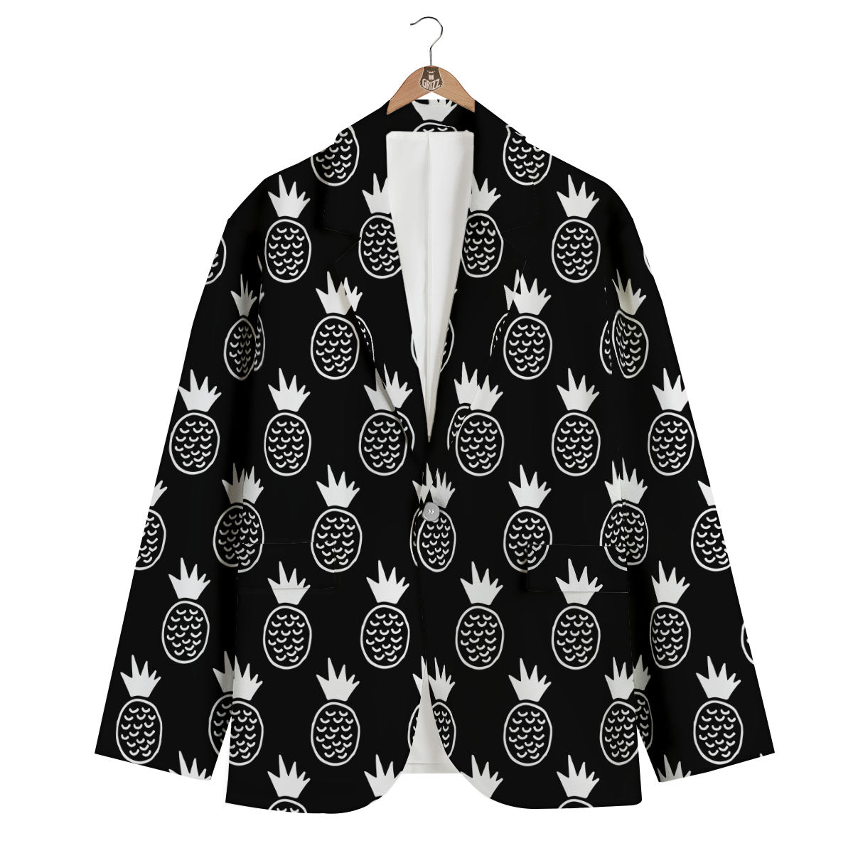 Cute Pineapple Black Print Pattern Men's Blazer-grizzshop