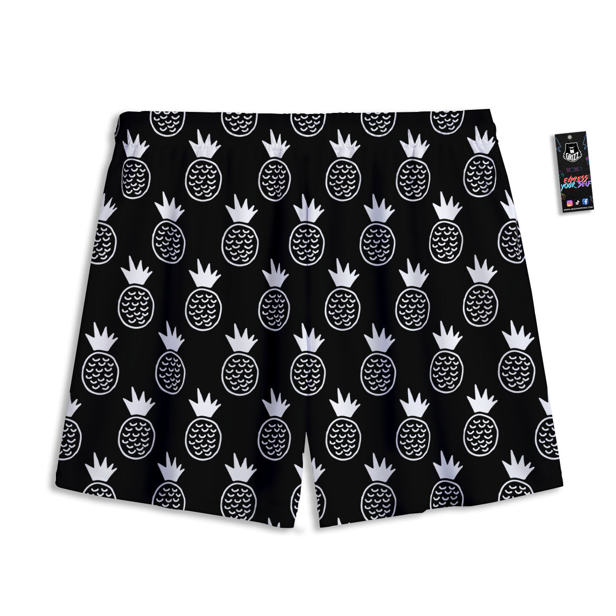 Cute Pineapple Black Print Pattern Mesh Shorts-grizzshop