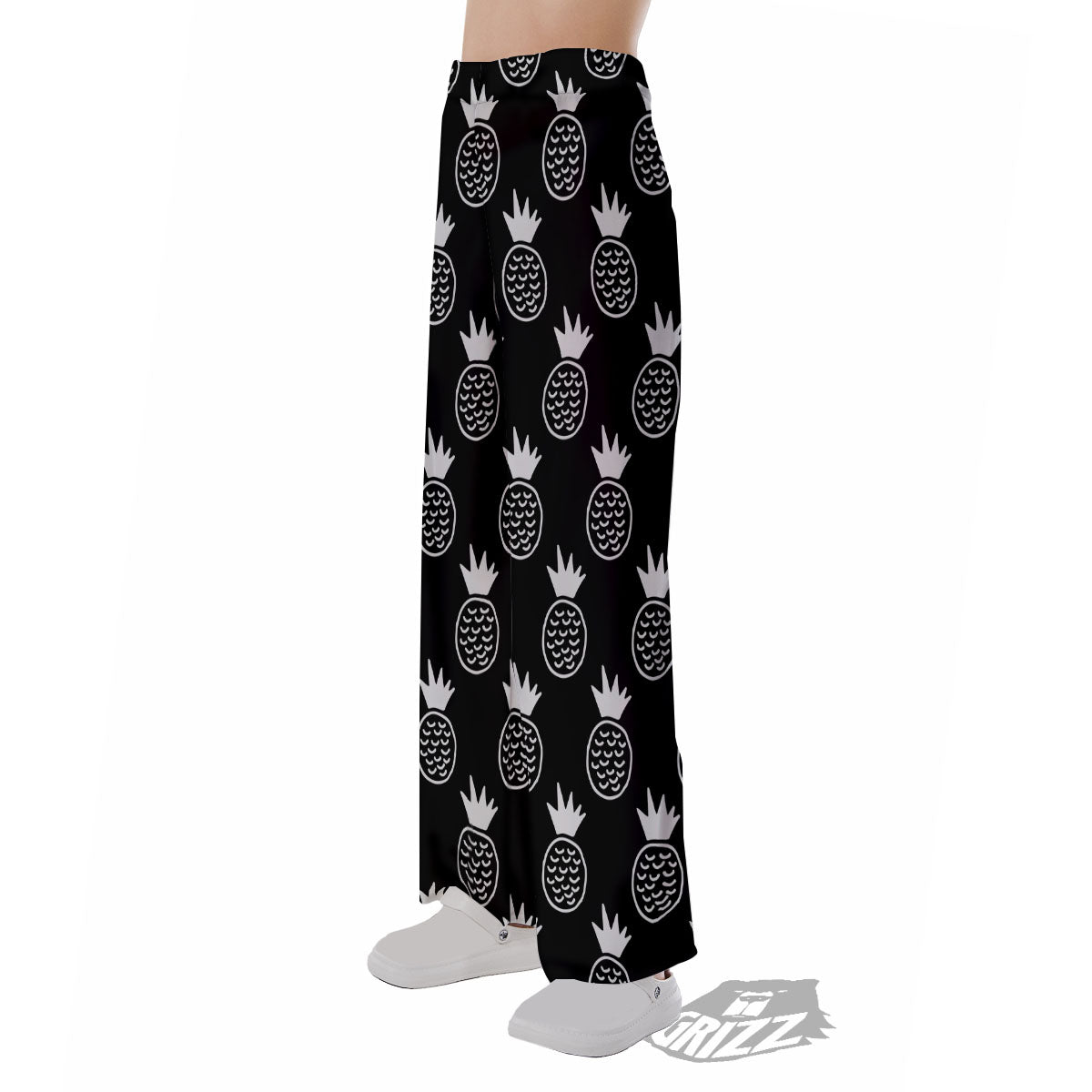 Cute Pineapple Black Print Pattern Pajama Pants-grizzshop