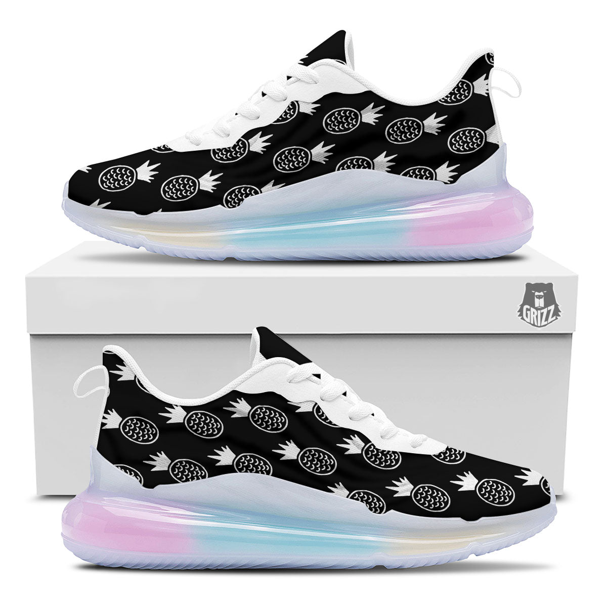 Cute Pineapple Black Print Pattern Running Sneakers-grizzshop