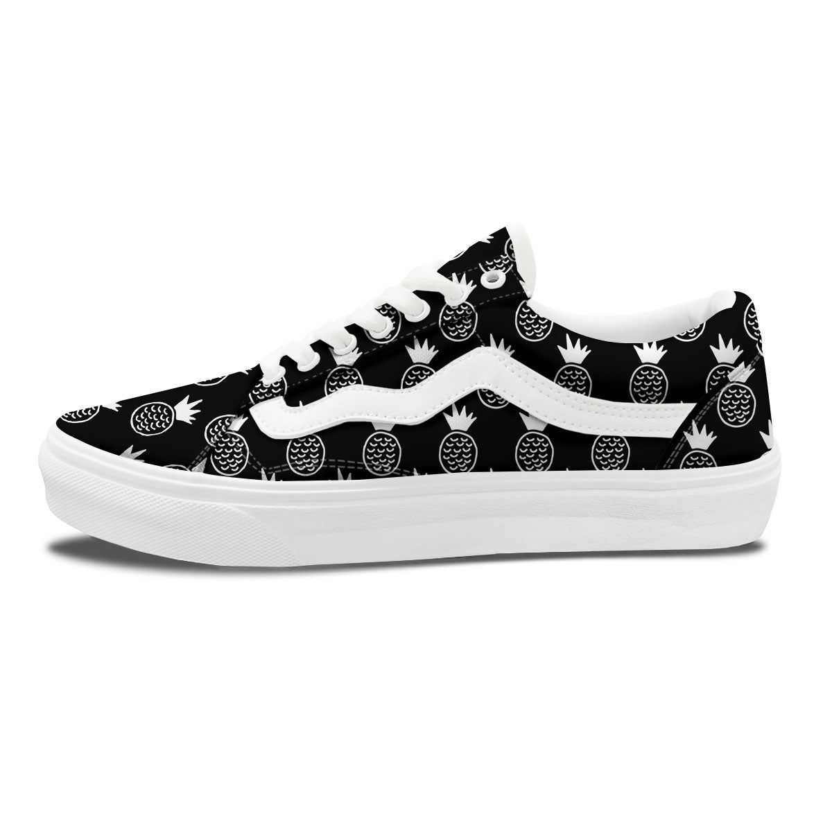 Cute Pineapple Black Print Pattern Skate Shoes-grizzshop