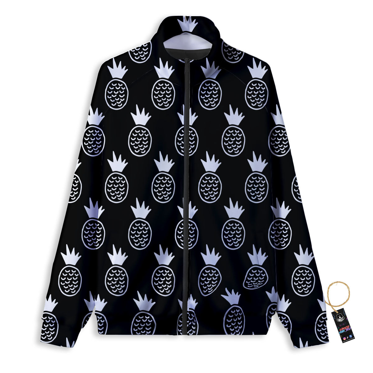 Cute Pineapple Black Print Pattern Track Jacket-grizzshop