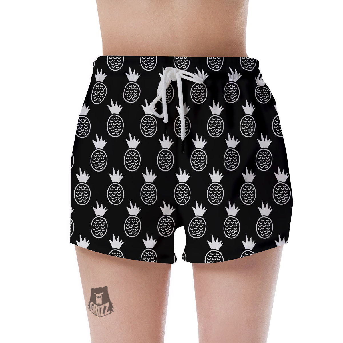 Cute Pineapple Black Print Pattern Women's Shorts-grizzshop