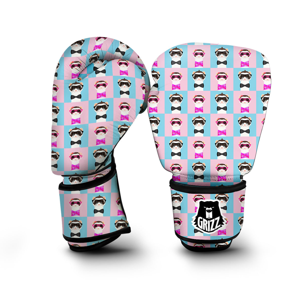 Cute Pink And Blue Ferret Print Pattern Boxing Gloves-grizzshop