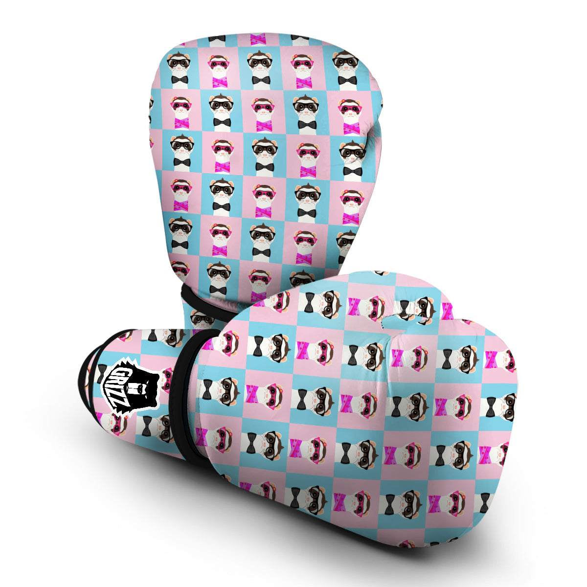 Cute Pink And Blue Ferret Print Pattern Boxing Gloves-grizzshop