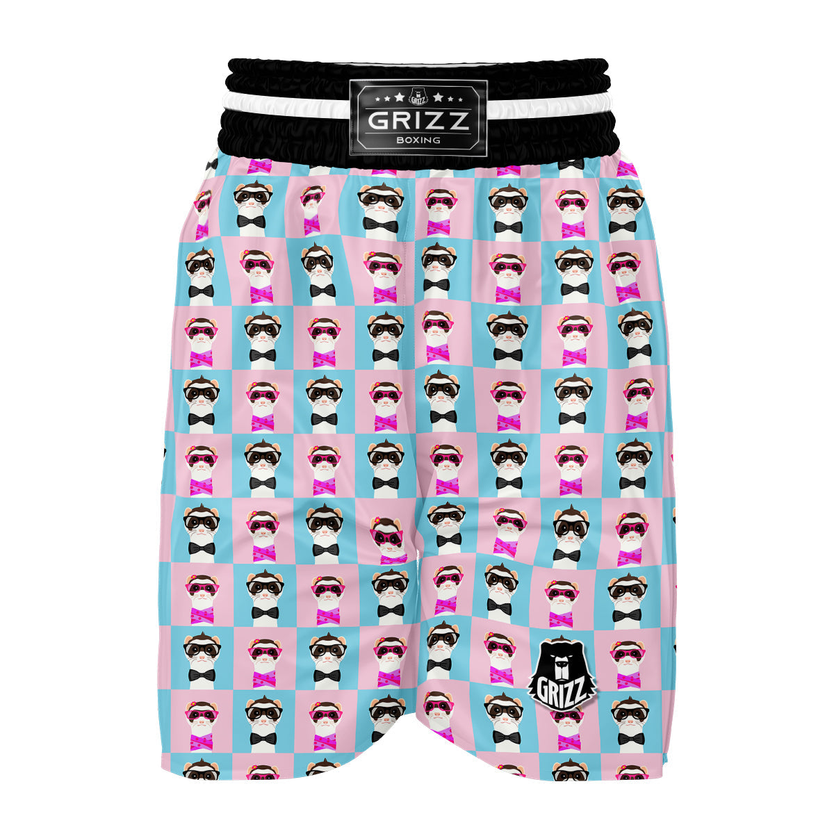 Cute Pink And Blue Ferret Print Pattern Boxing Shorts-grizzshop