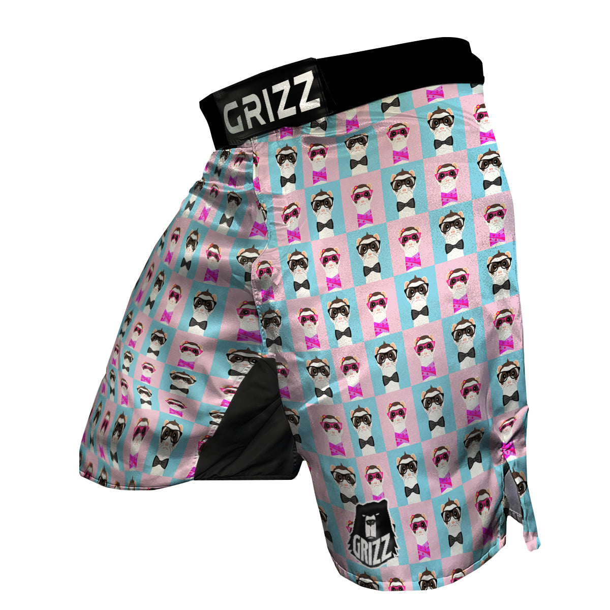 Cute Pink And Blue Ferret Print Pattern MMA Shorts-grizzshop