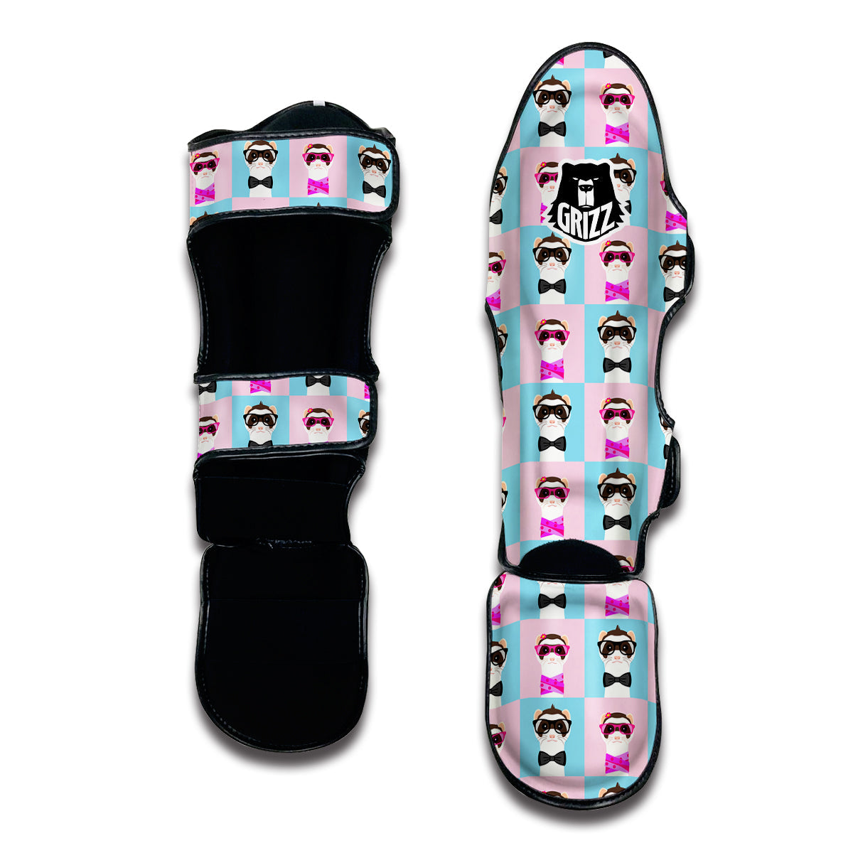 Cute Pink And Blue Ferret Print Pattern Muay Thai Shin Guards-grizzshop