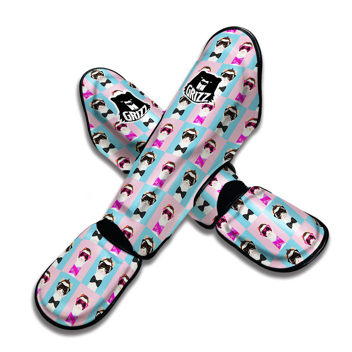 Cute Pink And Blue Ferret Print Pattern Muay Thai Shin Guards-grizzshop