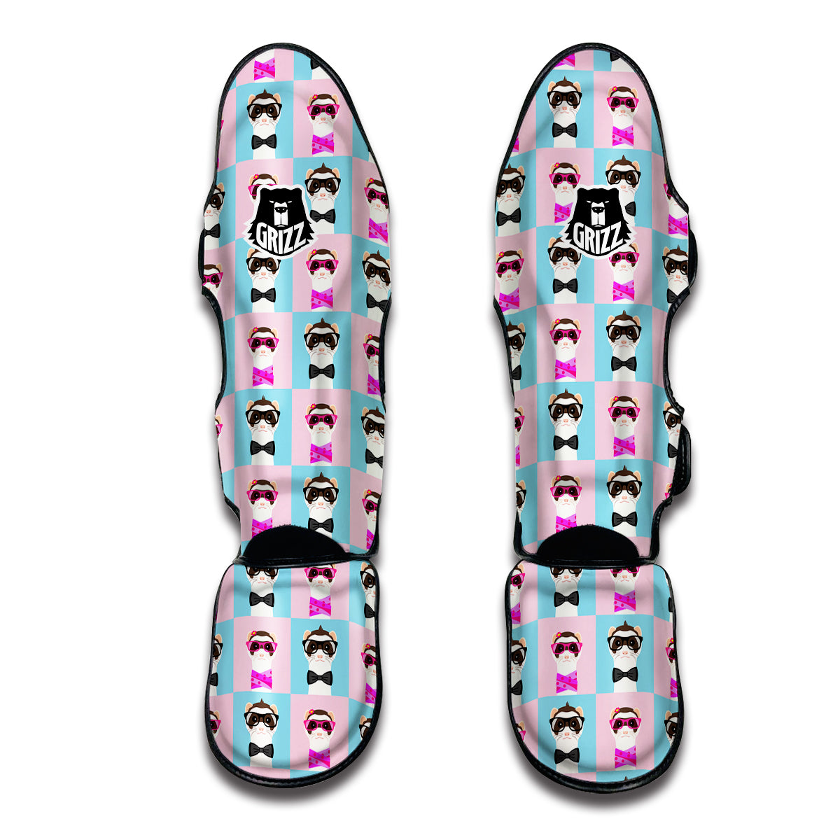 Cute Pink And Blue Ferret Print Pattern Muay Thai Shin Guards-grizzshop