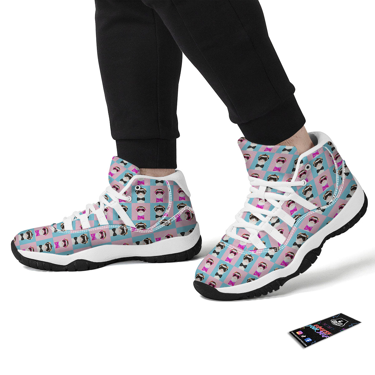 Cute Pink And Blue Ferret Print Pattern White Bball Shoes-grizzshop