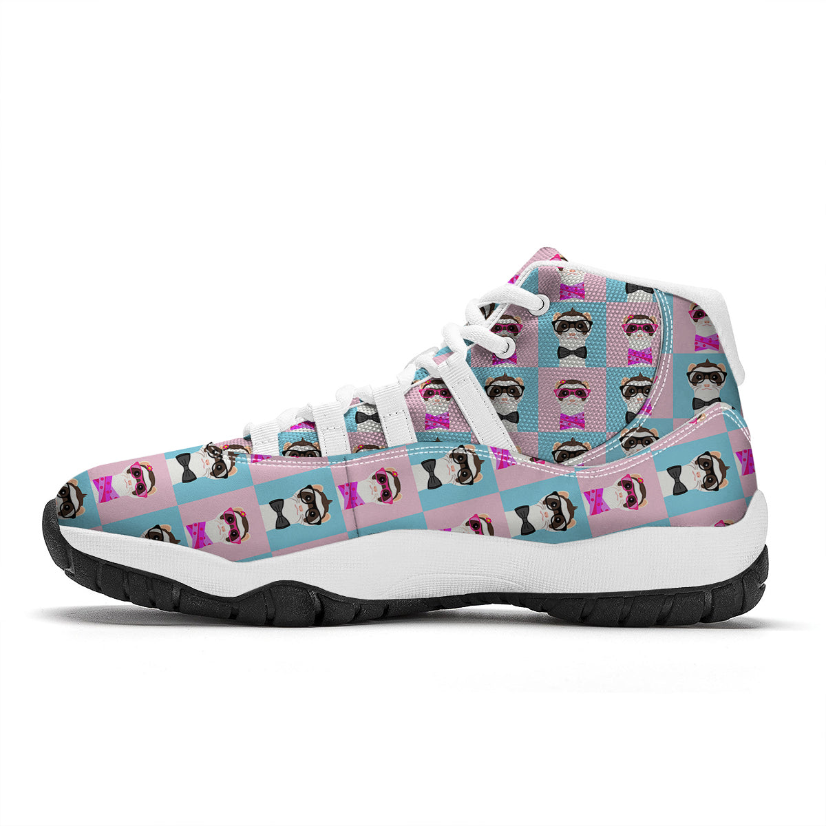 Cute Pink And Blue Ferret Print Pattern White Bball Shoes-grizzshop