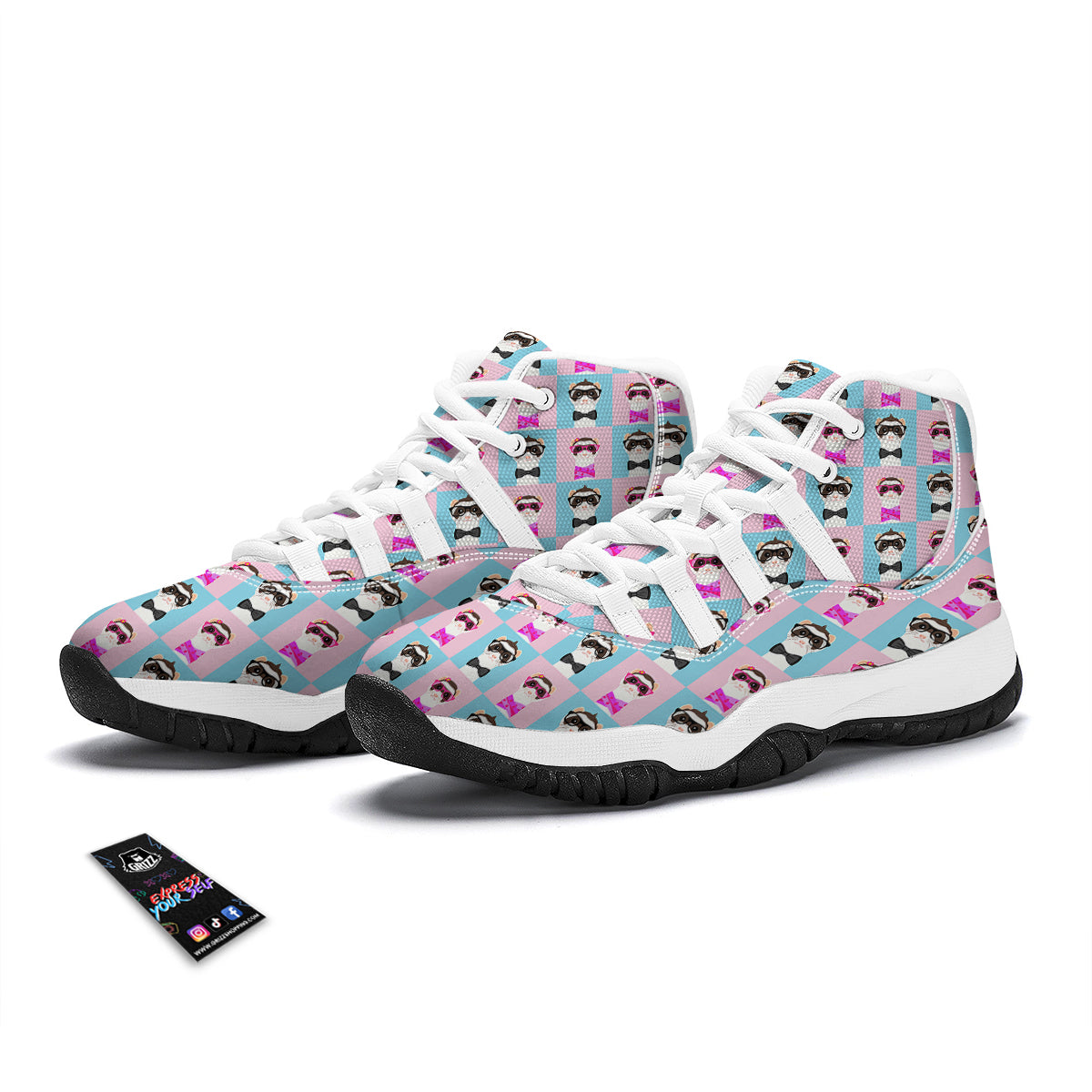 Cute Pink And Blue Ferret Print Pattern White Bball Shoes-grizzshop