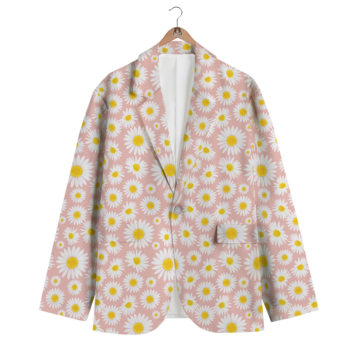 Cute Pink Daisy Pattern Print Men's Blazer-grizzshop