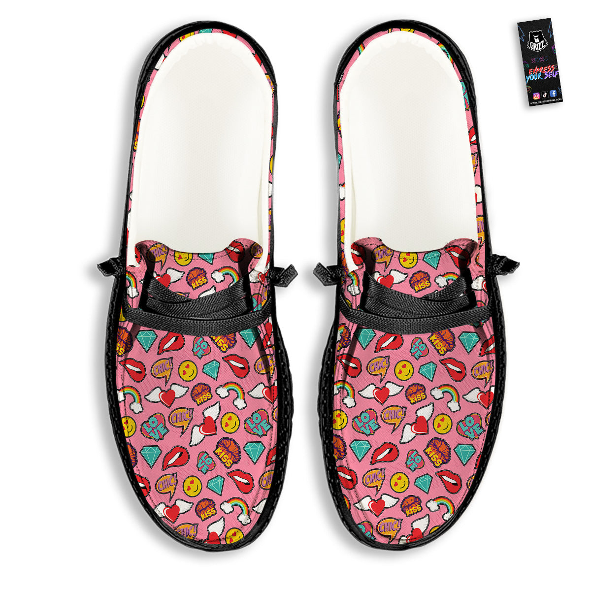 Cute Pink Girl In Pop Art Style Print Pattern Black Loafers-grizzshop