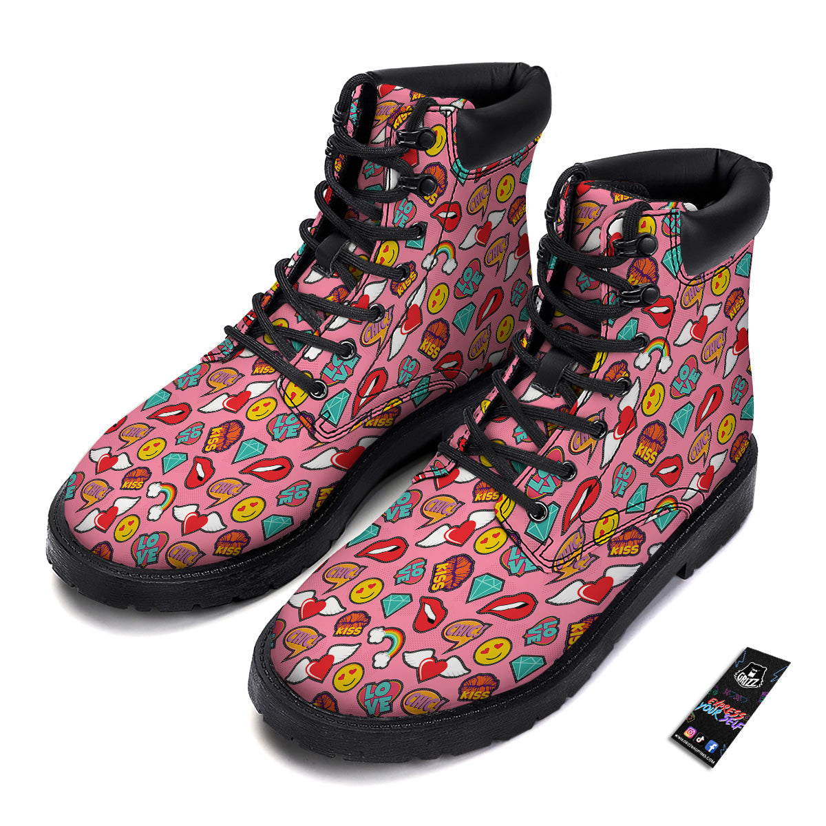 Cute Pink Girl In Pop Art Style Print Pattern Boots-grizzshop