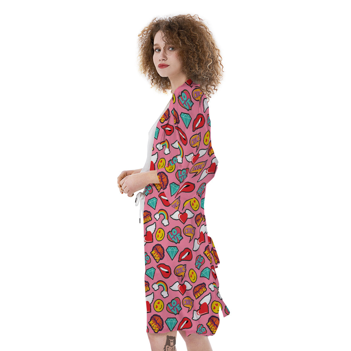 Cute Pink Girl In Pop Art Style Print Pattern Kimono-grizzshop