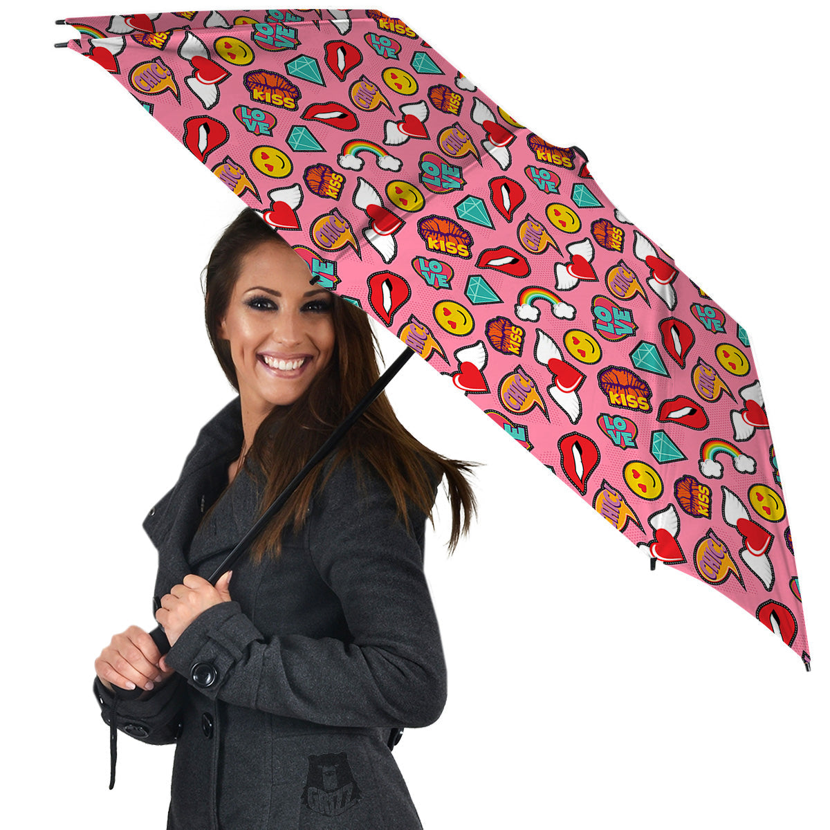 Cute Pink Girl In Pop Art Style Print Pattern Umbrella-grizzshop