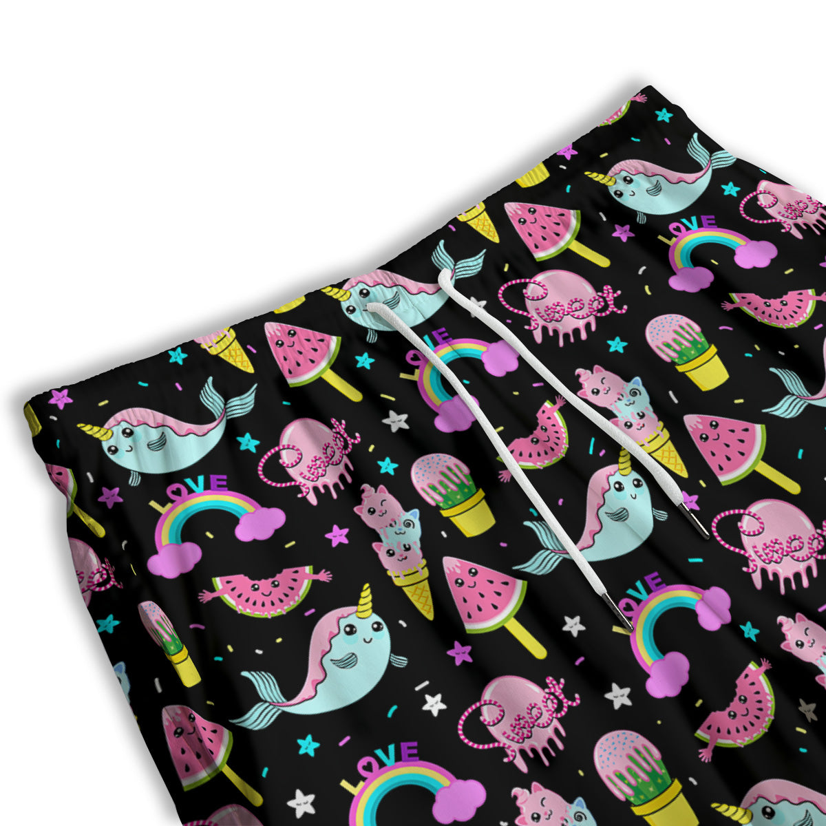 Cute Pink Ice Cream Narwhal Rainbow Print Pattern Men's Athletic Shorts