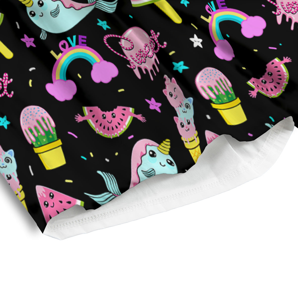 Cute Pink Ice Cream Narwhal Rainbow Print Pattern Men's Athletic Shorts