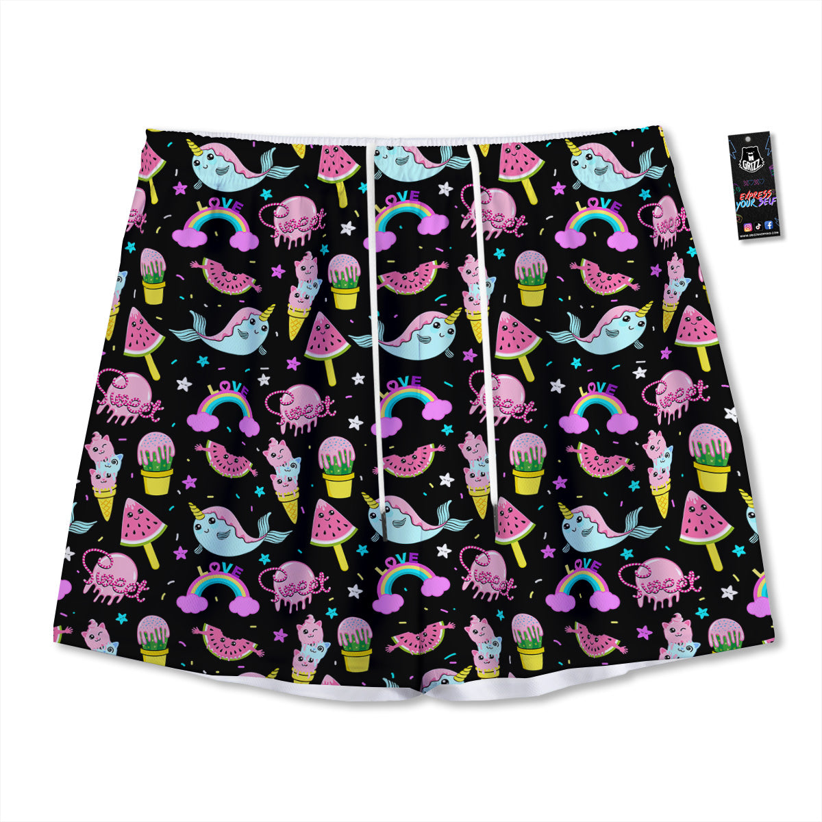 Girly Love And Peace Sign Print Pattern Mesh Shorts