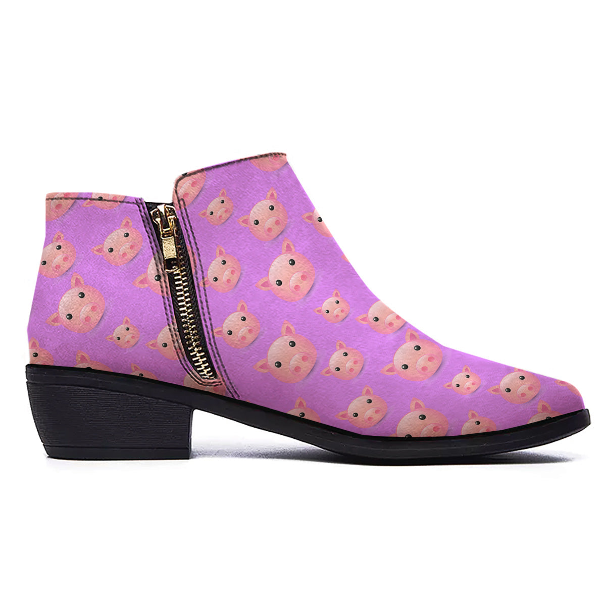 Cute Pink Pig Face Emoji Print Pattern Ankle Boots-grizzshop