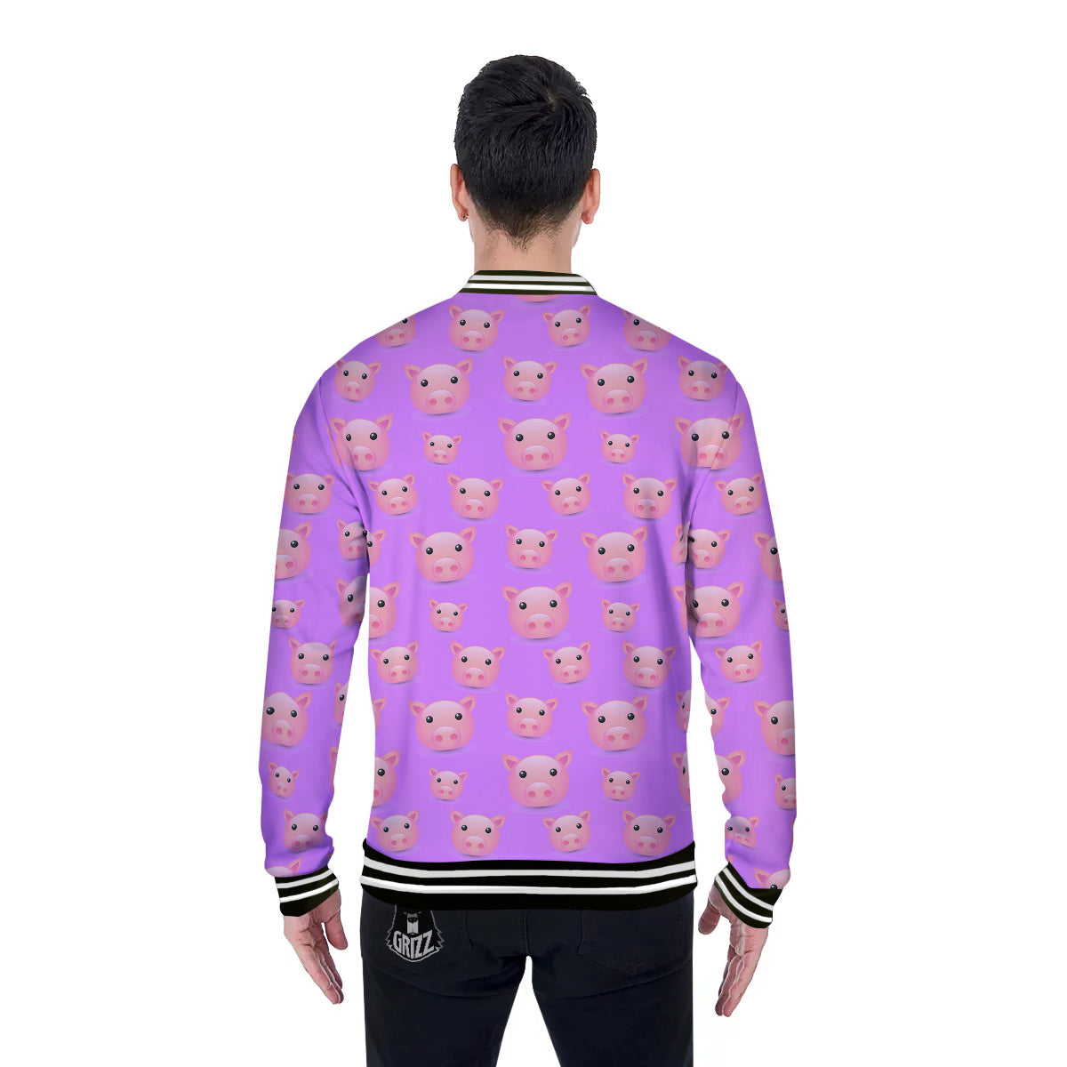 Cute Pink Pig Face Emoji Print Pattern Baseball Jacket-grizzshop