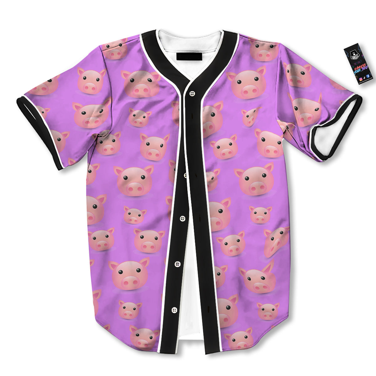 Cute Pink Pig Face Emoji Print Pattern Baseball Jersey-grizzshop