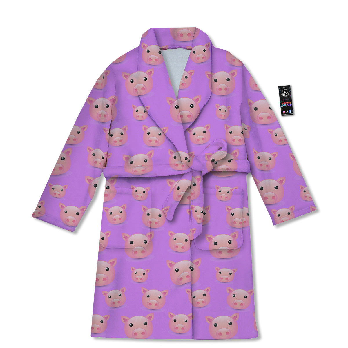Cute Pink Pig Face Emoji Print Pattern Bathrobe-grizzshop