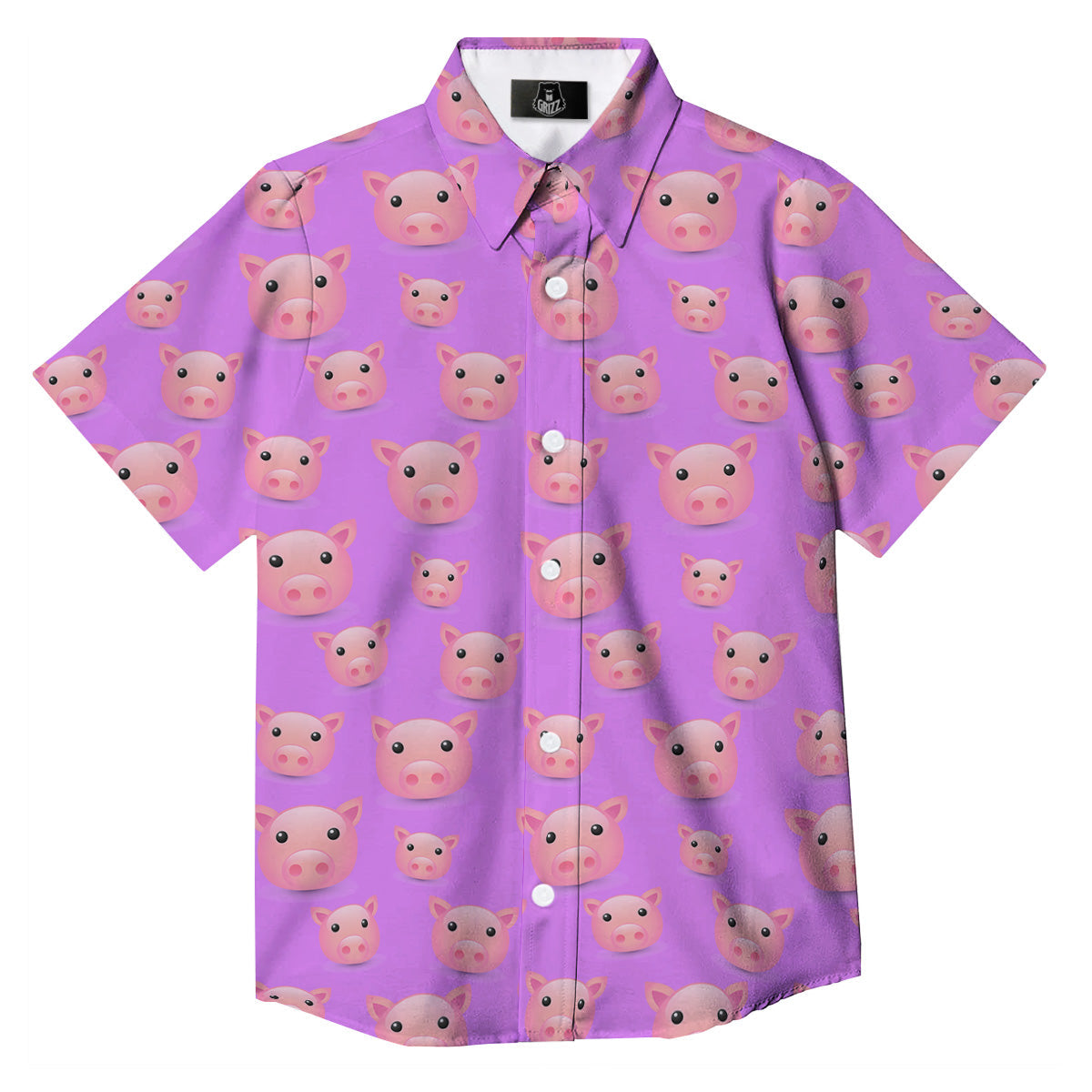Cute Pink Pig Face Emoji Print Pattern Button Up Shirt-grizzshop
