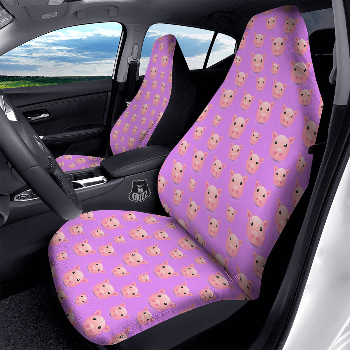 Cute Pink Pig Face Emoji Print Pattern Car Seat Covers-grizzshop