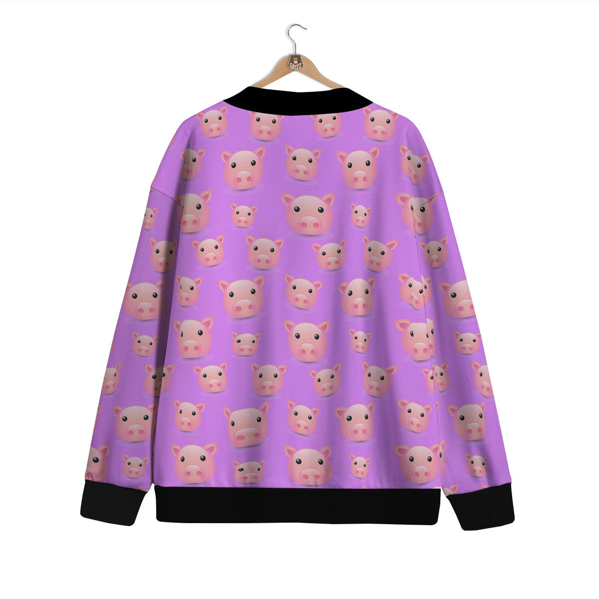 Cute Pink Pig Face Emoji Print Pattern Cardigan-grizzshop