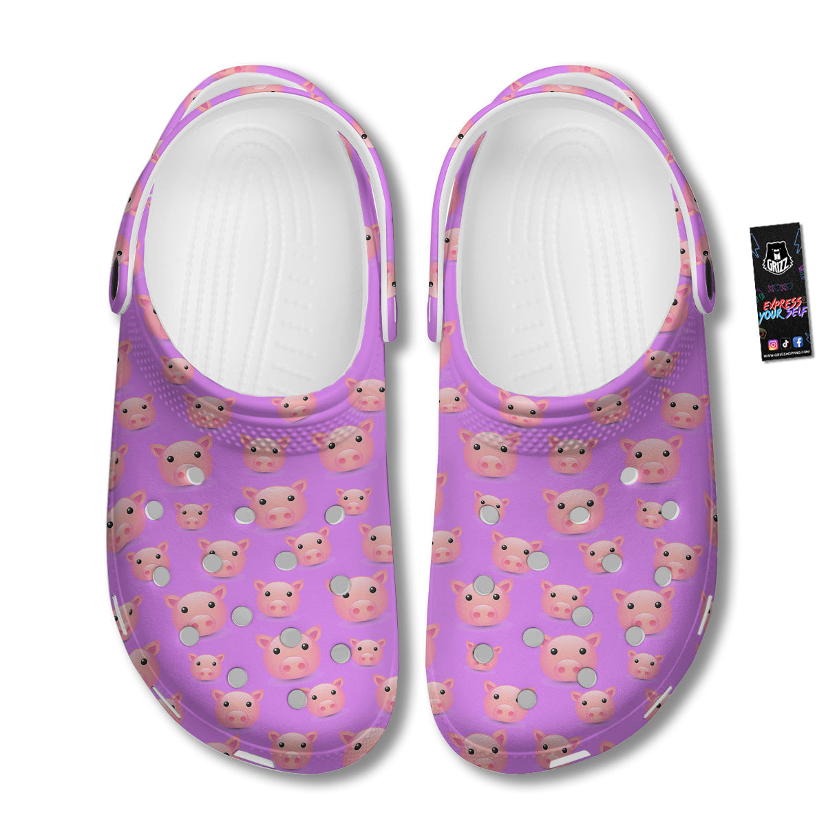 Cute Pink Pig Face Emoji Print Pattern Clog-grizzshop