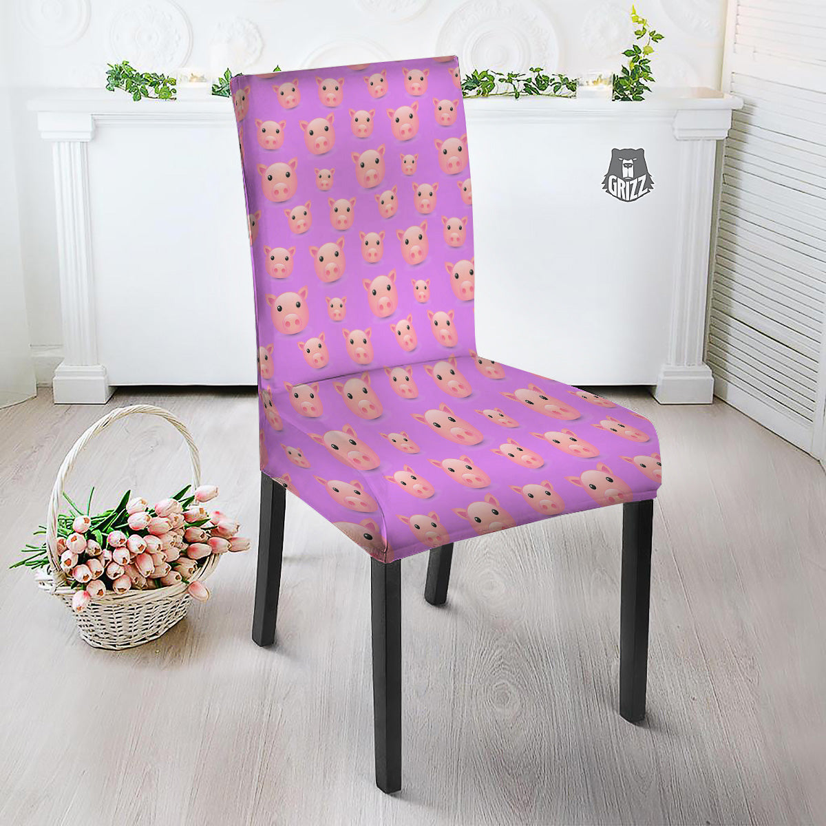 Cute Pink Pig Face Emoji Print Pattern Dining Chair Slipcover-grizzshop