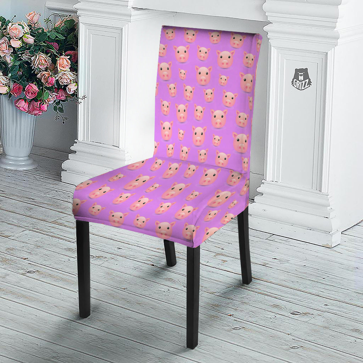 Cute Pink Pig Face Emoji Print Pattern Dining Chair Slipcover-grizzshop