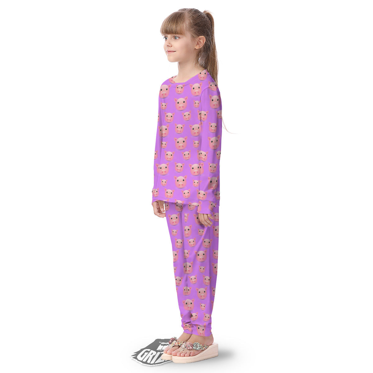 Cute Pink Pig Face Emoji Print Pattern Kid's Pajamas-grizzshop