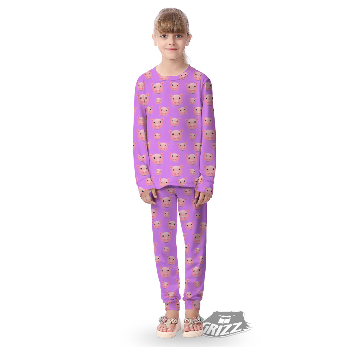 Cute Pink Pig Face Emoji Print Pattern Kid's Pajamas-grizzshop