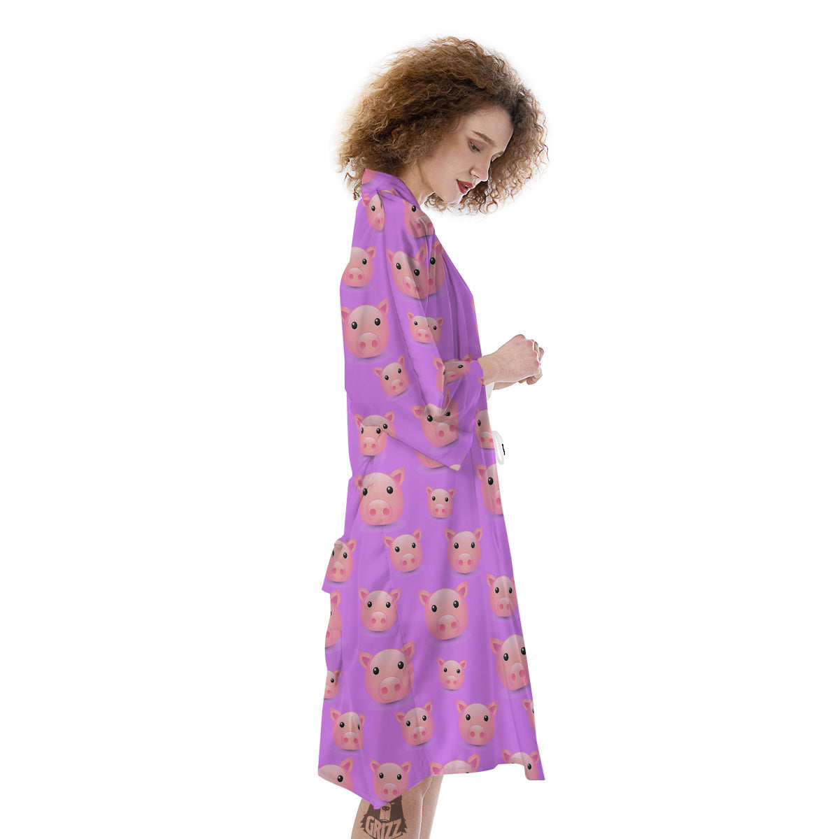 Cute Pink Pig Face Emoji Print Pattern Kimono-grizzshop