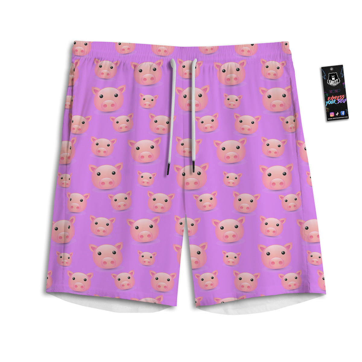 Cute Pink Pig Face Emoji Print Pattern Men's Athletic Shorts