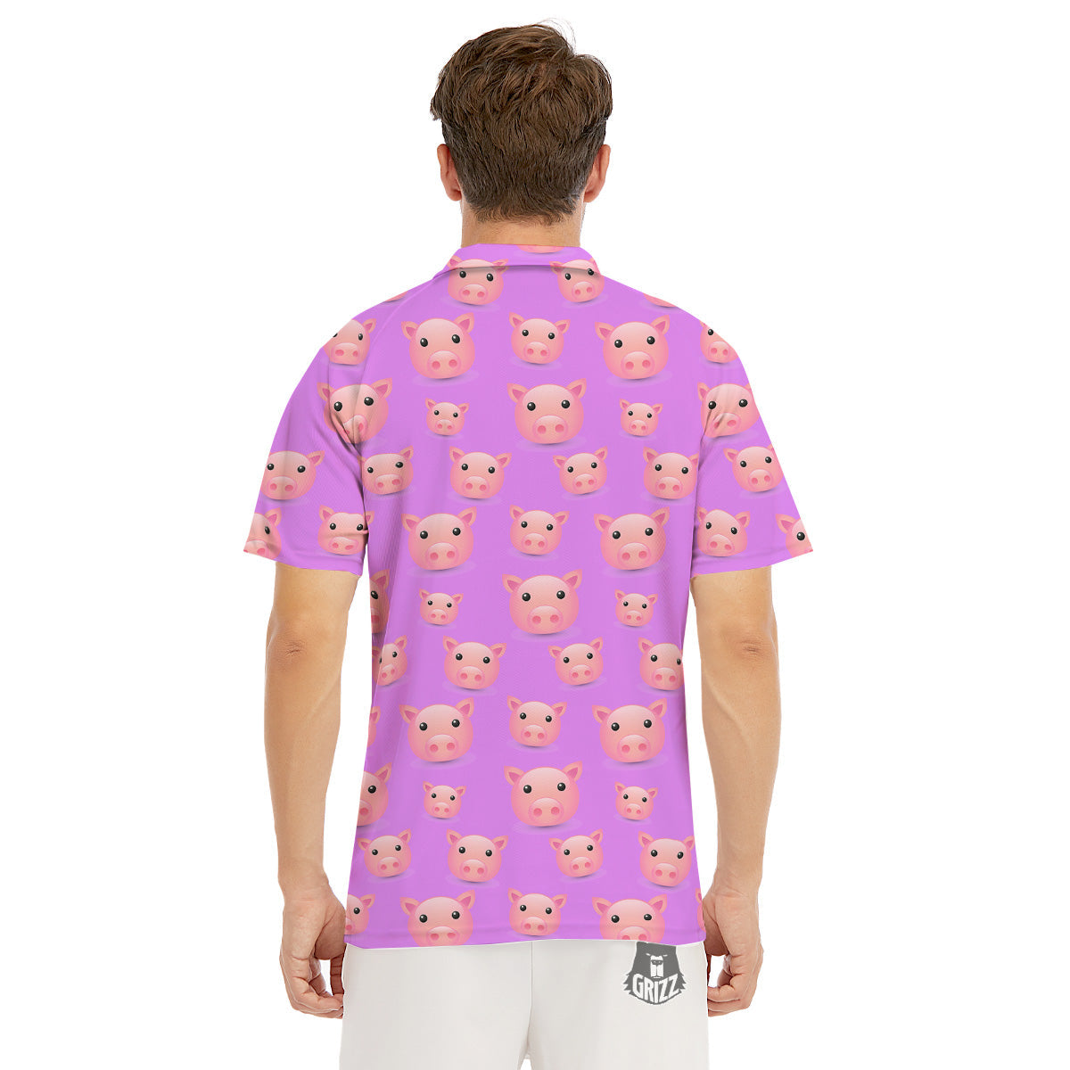 Cute Pink Pig Face Emoji Print Pattern Men's Golf Shirts-grizzshop