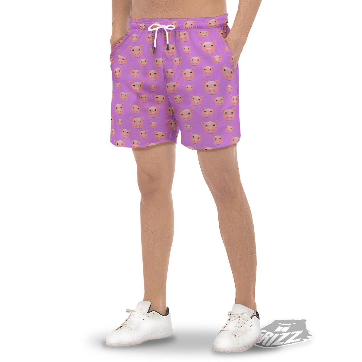 Cute Pink Pig Face Emoji Print Pattern Men's Gym Shorts-grizzshop