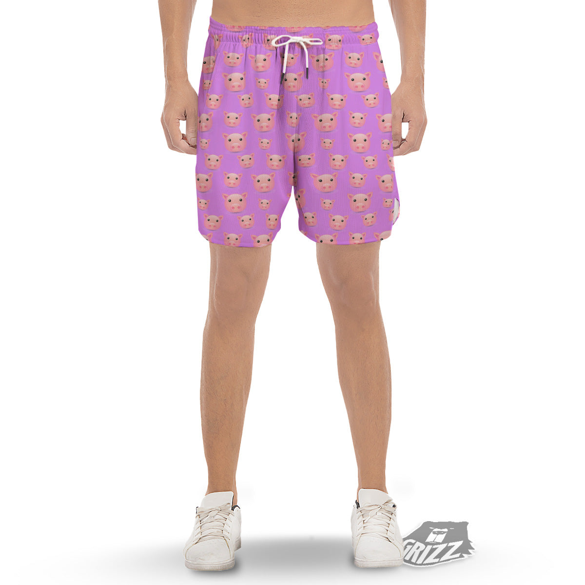Cute Pink Pig Face Emoji Print Pattern Men's Gym Shorts-grizzshop