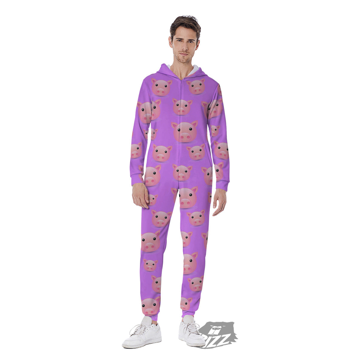 Cute Pink Pig Face Emoji Print Pattern Men's Jumpsuit-grizzshop