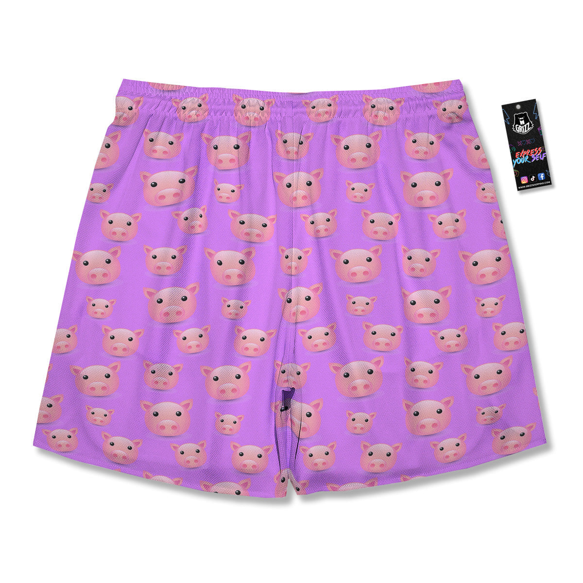 Cute Pink Pig Face Emoji Print Pattern Men's Running Shorts-grizzshop