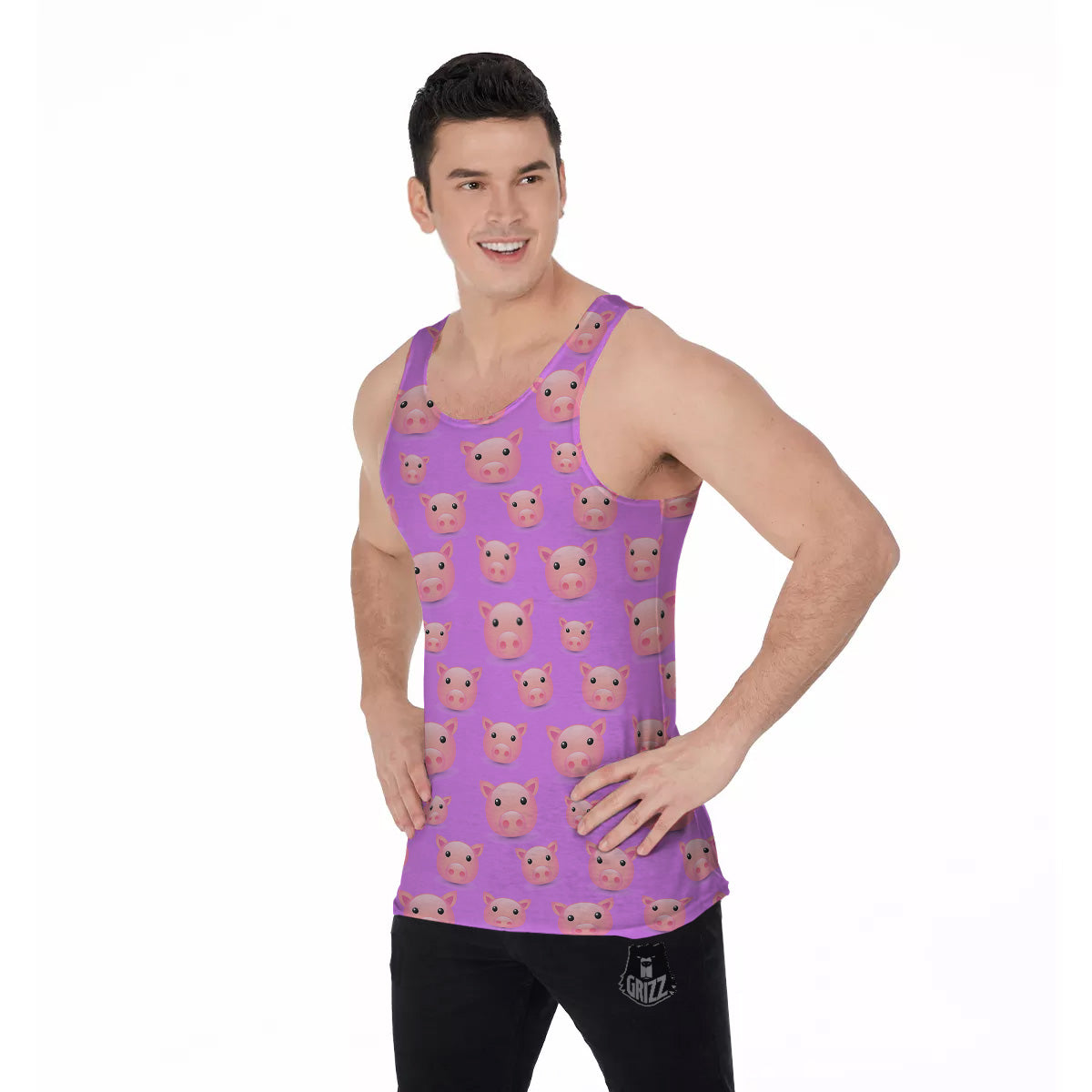 Cute Pink Pig Face Emoji Print Pattern Men's Tank Top-grizzshop