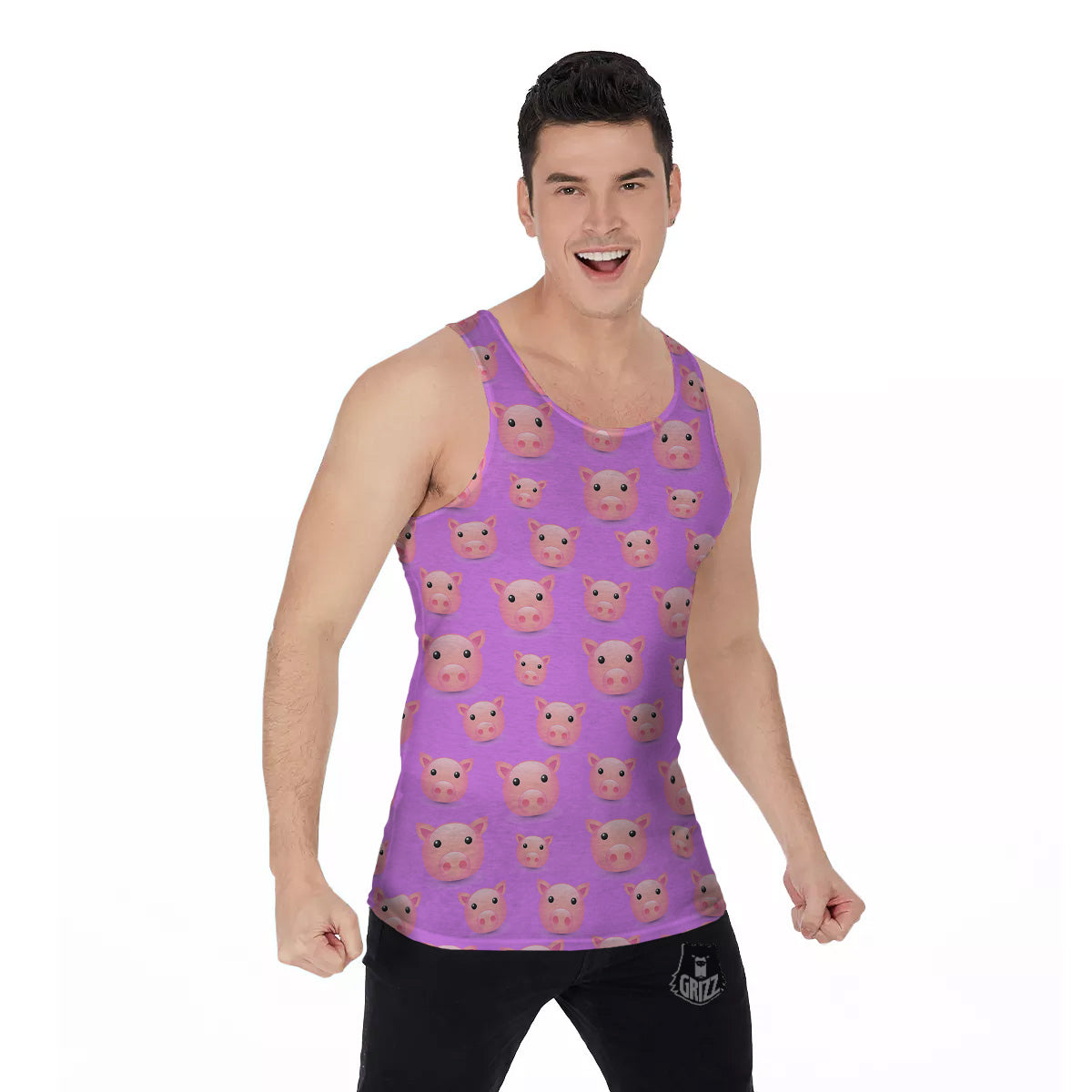 Cute Pink Pig Face Emoji Print Pattern Men's Tank Top-grizzshop